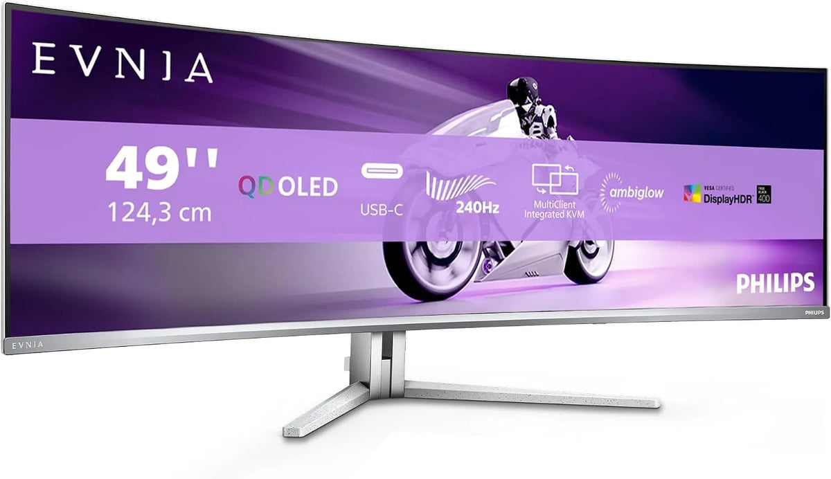 Philips 49M2C8900AM HDR400 Monitor, 49 Zoll, 5120 × 1440, 0.03 ms, 240 Hz, Gaming-Ausstattung, OLED, IPS-Panel, HDMI, USB, PC-Bildschirm, Grau