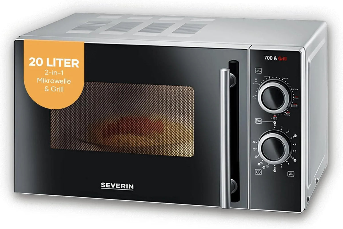 Severin 2-in-1 Mikrowelle, 700 W, Grill, Mikrowellenofen, Schwarz, MW 7771, Grillofen mit 9 Automatikprogrammen