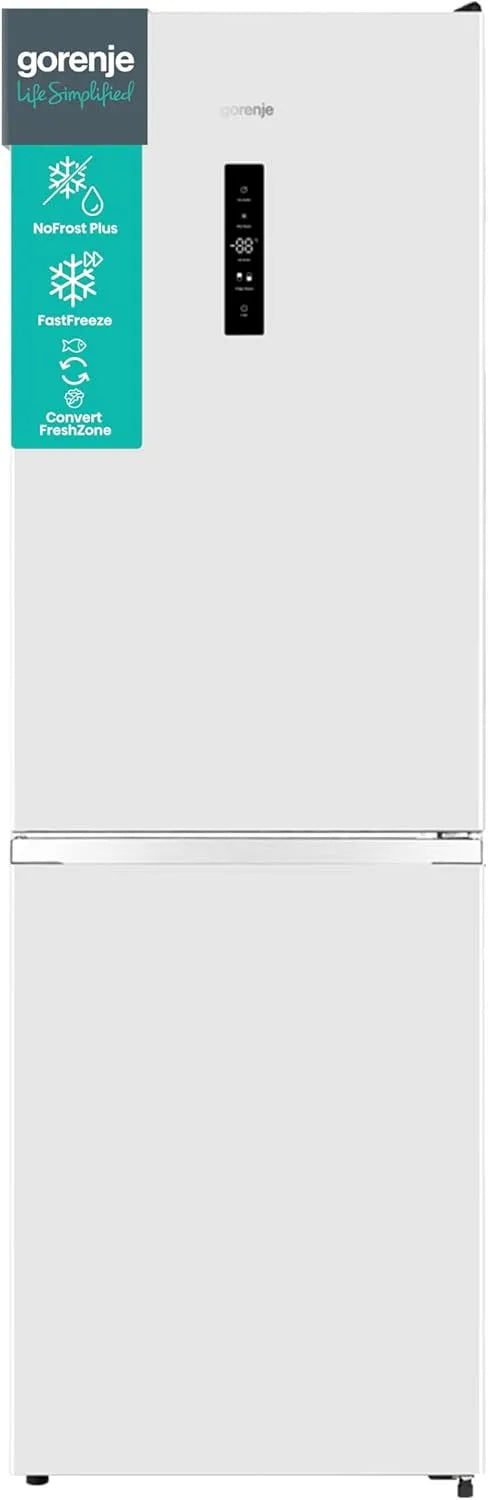 Gorenje 619EAW4 Kühl-Gefrierkombination, 300 L, No Frost, Kühlschrank mit Gefrierfach, Weiß, LED Display, 186 cm, NoFrostPLus, Gemüsefach mit