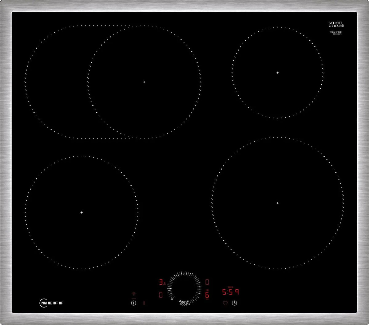 NEFF T56SHF1L0 Induktionskochfeld, 60 cm, Induktionsplatte, Touch-Bedienung, autark, Home Connect, Schwarz, Smart Hood Automatic, Twist Touch, N 70