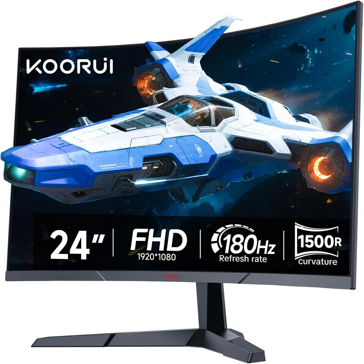 Monitor 1500R, 24 Zoll, 1920 × 1080, 1 ms, 180 Hz, Gaming-Ausstattung, HDR, Full HD, HDMI, PC-Bildschirm, Schwarz, HDR10, FHD, VESA, 180Hz, 1ms