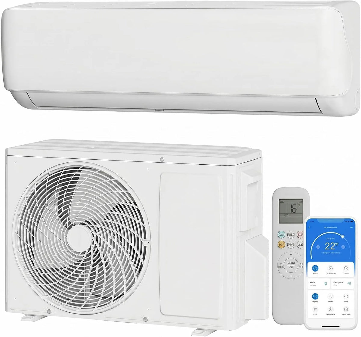 Klimaanlage R32 24h-Timer, Energieklasse A, leise, Fernbedienung & APP, Ultraleise, Split Klimaanlage 12000 BTU, Klimaanlage Wandmontage bis 110m2