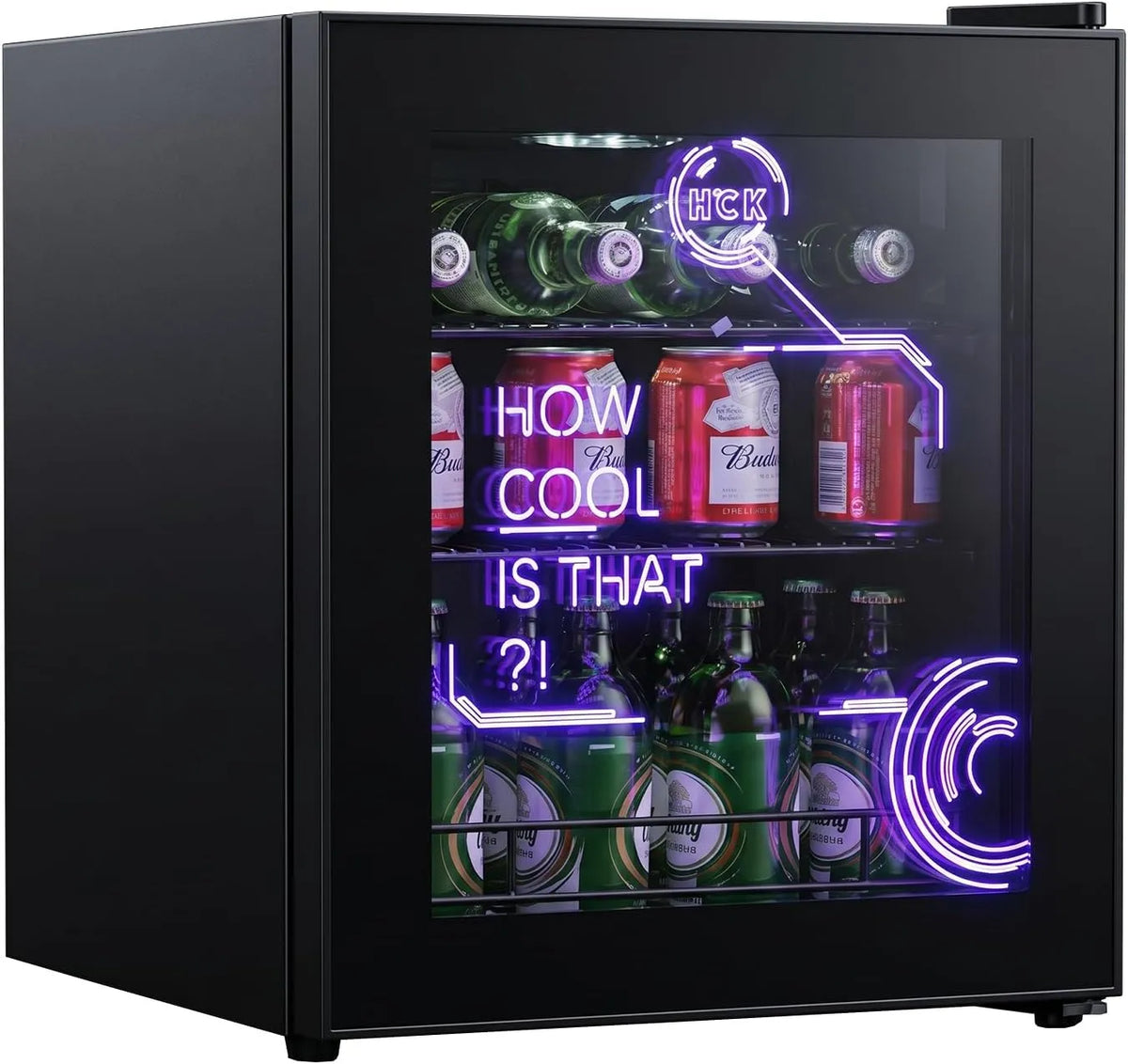 Kühlschrank, 48 L, 39 dB, HCK, Glas, HCK 48 Liter Minikühlschrank mit Glastür 39 dB Cyberpunk-Bierkühlschrank