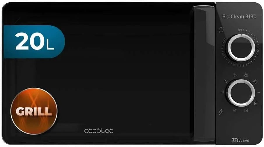 Cecotec Mikrowelle, 20 L, 700/800 W, Grill, Timer, 3D-Optik, Mikrowellenofen, Schwarz