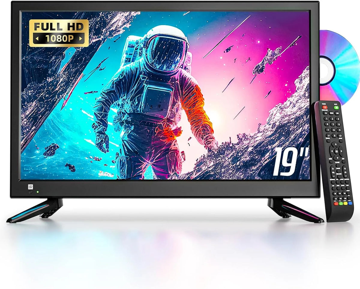 Smart TV, 19 Zoll, Fernseher, DESOBRY 19 Zoll Kleine Fernseher mit DVD Player integriert
