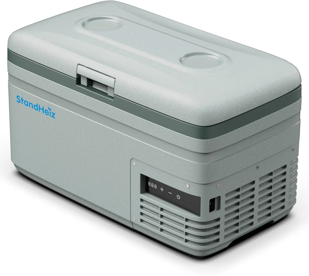 Elektrische Kühlbox 12V/24V, 230V, 15 L, 12 V, App, Gefrierfach, Auto, Camping, mobile Kühlbox, Grau, Gefrierfunktion bis -20°C, LKW & Büro, Kompakter
