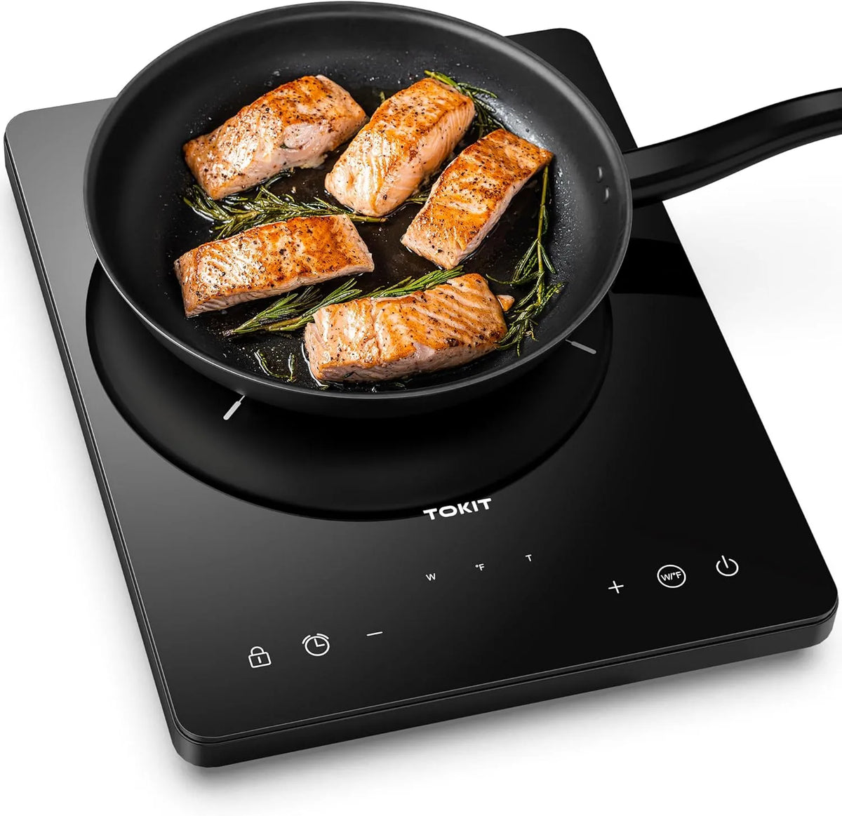 Induktionskochfeld, 2000 W, Induktionsplatte, TOKIT, Touch-Bedienung, Camping, 2 Temperaturzonen, 40mm Ultra-Dünn, Induktionskochplatte mit 9