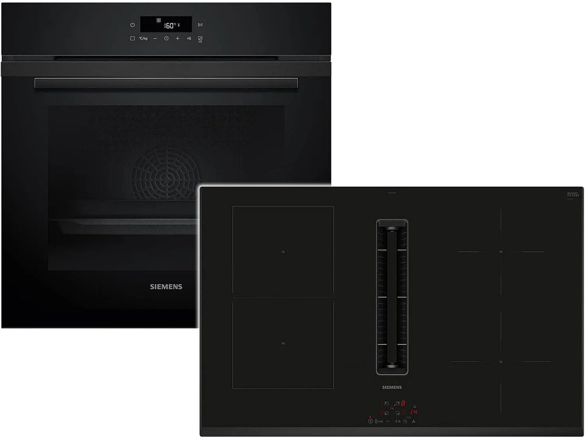 Siemens PQ227EA51Z HB271ABB3 Backofen, Edelstahl, Schwarz, Siemens Set PQ227EA51Z Backofen Deep Black Inox HB271ABB3 + Induktionskochfeldabzug