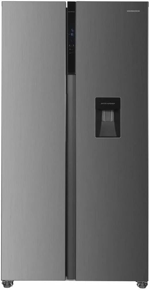 Kühlschrank, 439 L, Energieklasse D, Side-by-Side HSBS-HM439NFINVxWDD, Touch-Bedienung, No Frost, Gefrierfach, Inverter, Grau, LED-Touch-Display