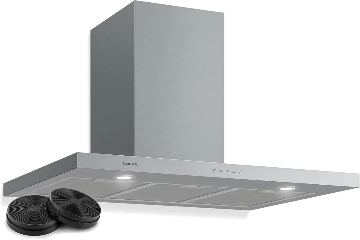 Klarstein Dunstabzugshaube, 90 cm, 600 m3/h, 64 dB, Küchenhaube, LED-Beleuchtung, Digitalanzeige, Edelstahl, Silber, 90 cm Breite, Abzugshaube mit 3