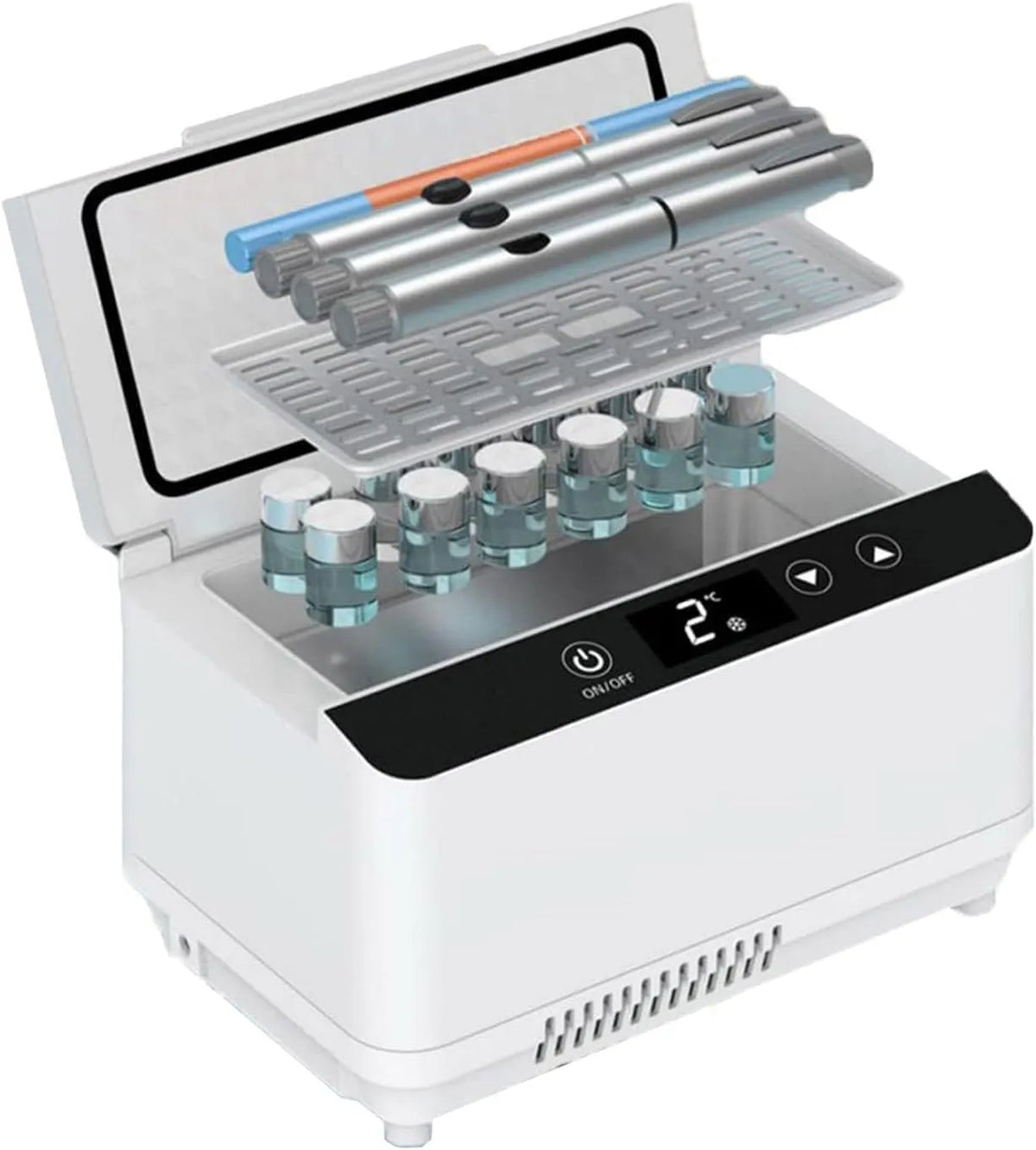 Elektrische Kühlbox 1battery, 0 bis 18 °C, tragbar, USB, LCD-Display, Auto, Medikamenten- und Insulintransport, mobile Kühlbox, Reise, Zuhause