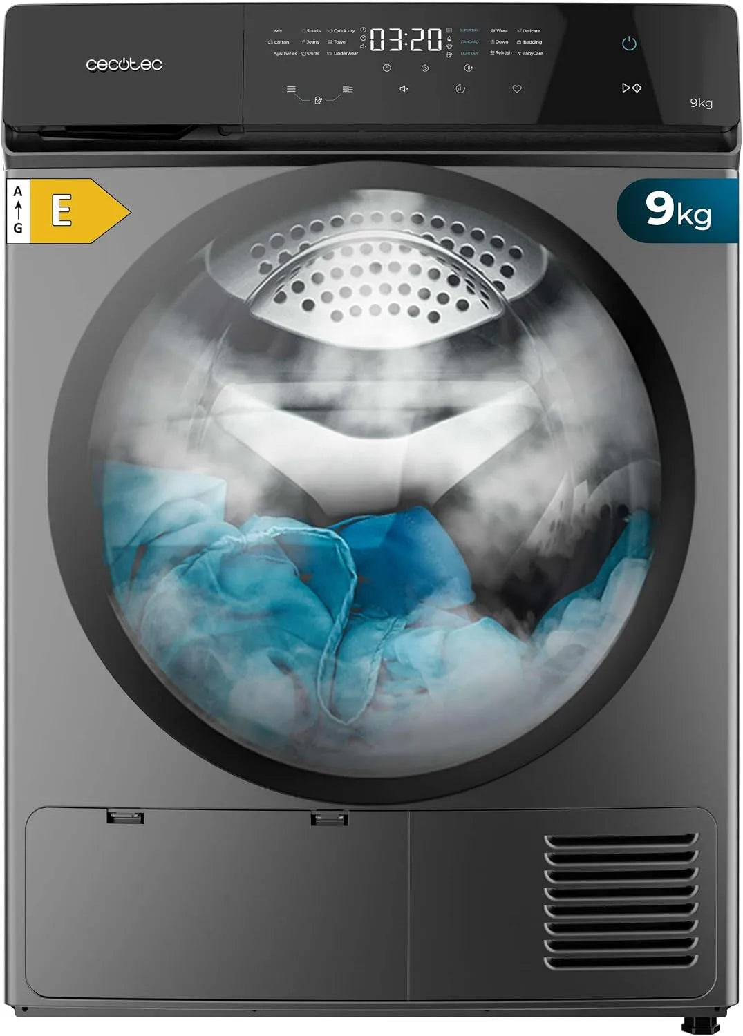 Cecotec Bolero DressCode Dry Wäschetrockner, 15 Programme, 9 kg, Energieklasse A, Touch-Bedienung, Touch-Steuerung, automatisches Trocknen, einfaches