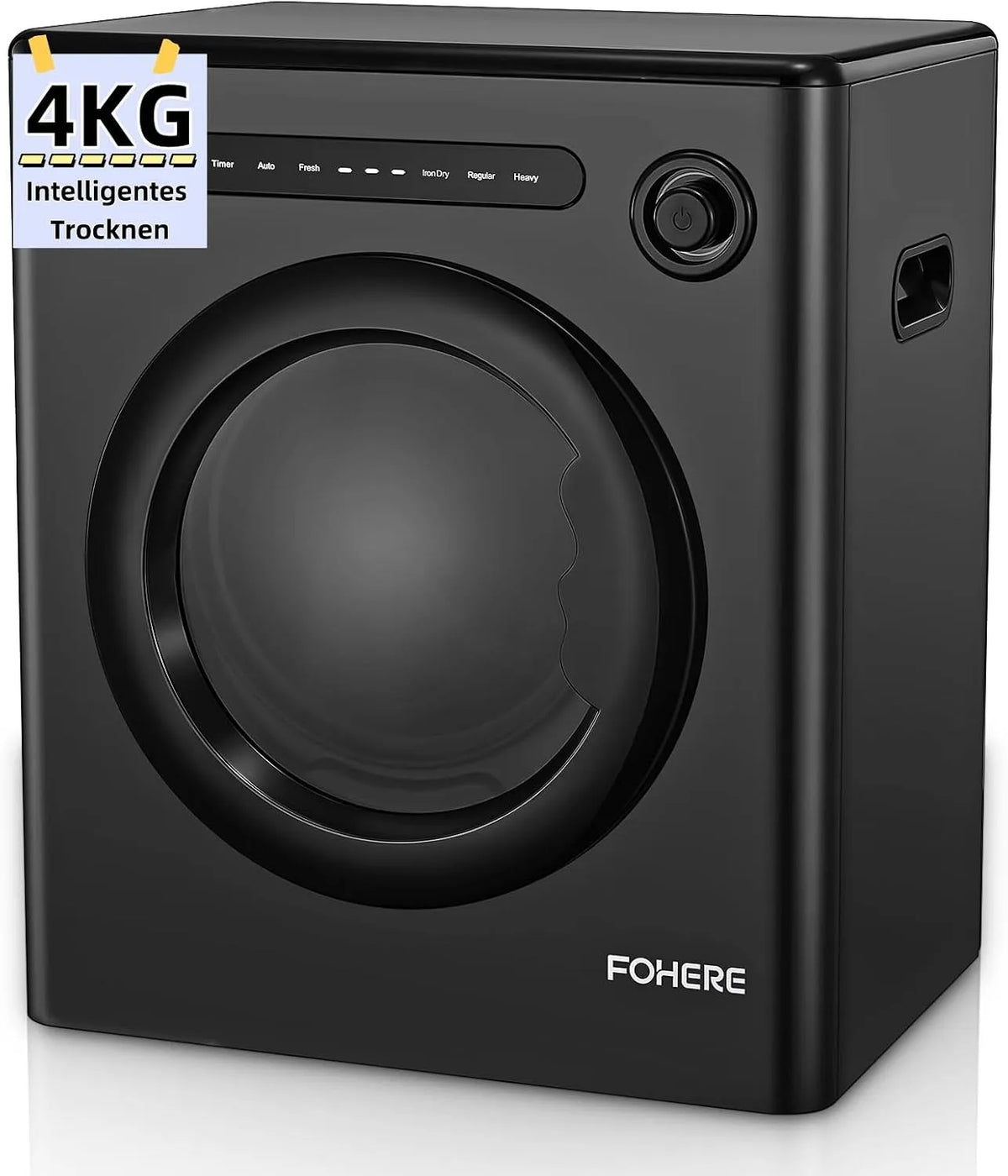 Wäschetrockner, 1200 W, 4 kg, freistehend, Touch-Bedienung, 4K UHD, 2 Temperaturzonen, Schwarz, LED Touchscreen, Trockner, 1200W mit 6 Programm