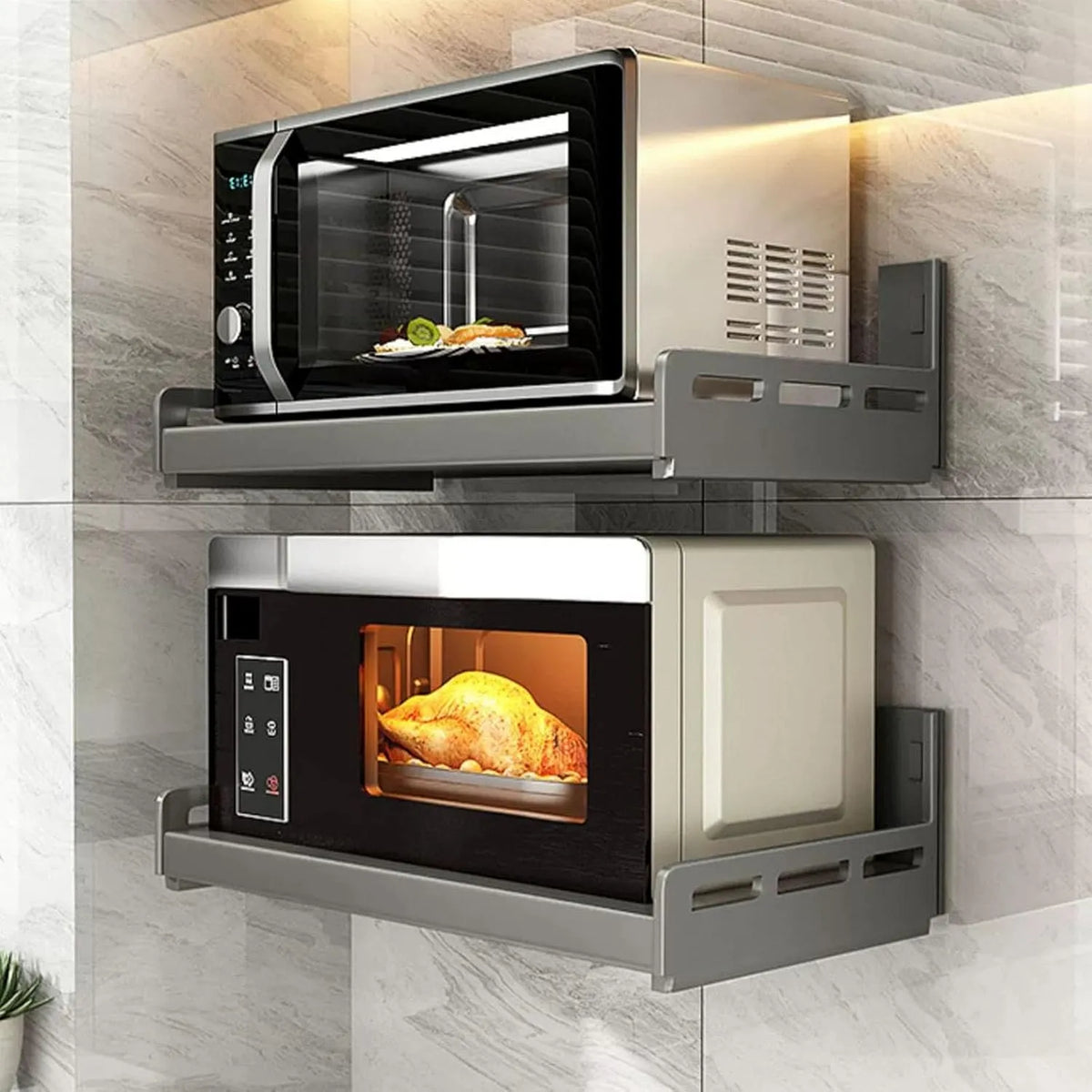 Mikrowelle 2er, Restaurant, Edelstahl, Mikrowellenofen, Regal für elektrische Küchenherde und Mikrowellen, multifunktionales Lagerregal für Toaster