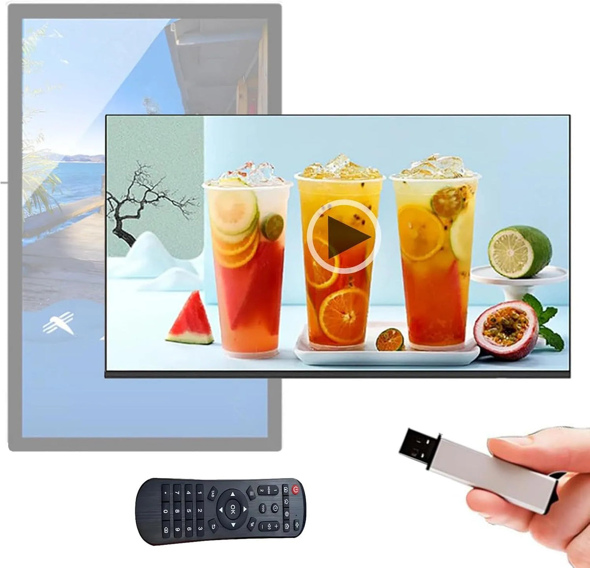 Digital Signage Display 43inch, 43 Zoll, Werbedisplay, Restaurant, Wohnzimmergestaltung, USB, digitaler Werbeanzeige, 5'', 21, 23, 18, 6'', 27''