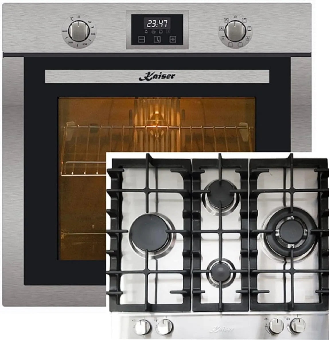Backofen, 60cm, Kaiser 6323+KG, Einbau, autark, Edelstahl, 8 Kw WOK, Inox, Kochfeld, Selbstreinigung, Drehspieß