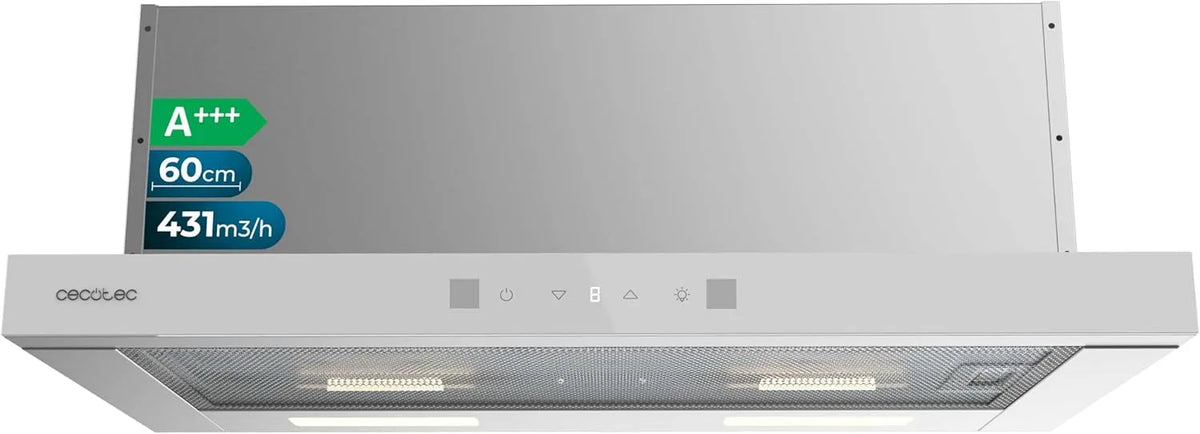 Cecotec Bolero Flux Dunstabzugshaube, 60cm, 431, 2 m3/h, Energieklasse A, Küchenhaube, DC-Motor mit hoher Effizienz und innovativer Technologie für