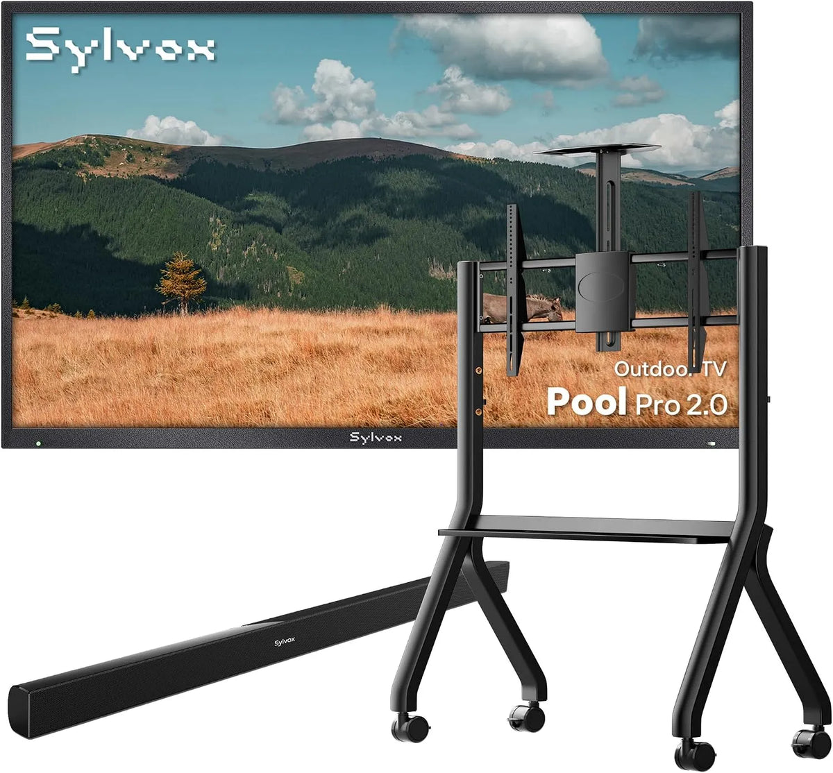 Smart TV, 43 Zoll, Fernseher, Outdoor, SYLVOx 43 Zoll Outdoor Smart TV mit Soundbar & Ständer
