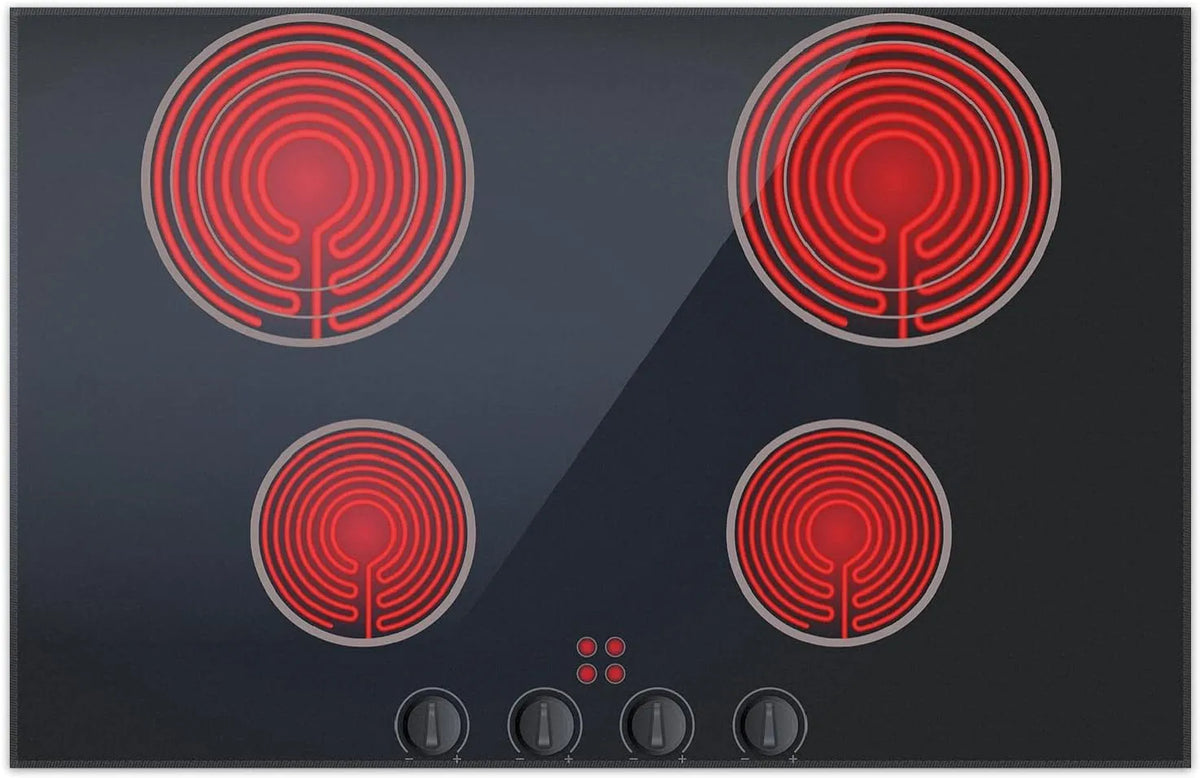 Elektrokochfeld, 90 x 140 cm, Cerankochfeld, Wallario Rutschfester, Teppich mit Motiv - Fußmatte Aktives Cerankochfeld Optik mit 4 Kochplatten und