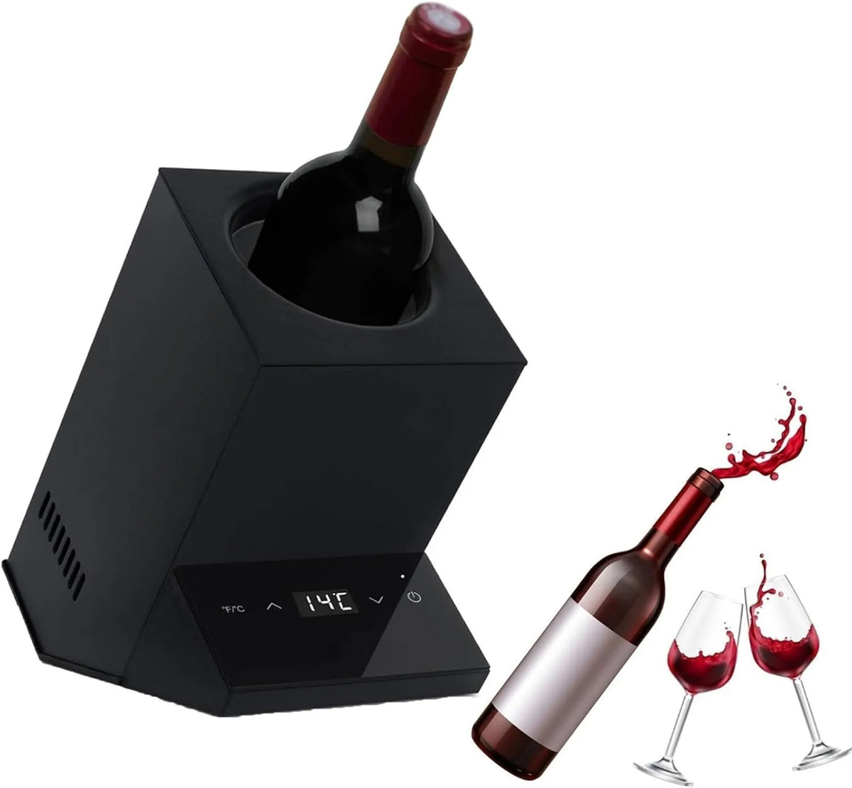 Weinkühlschrank, Weinkühler, Thermostat, Schwarz, Elektrischer Wein-Eiskübel für eine Flasche, Wein- und Getränkeflaschenkühler, Black