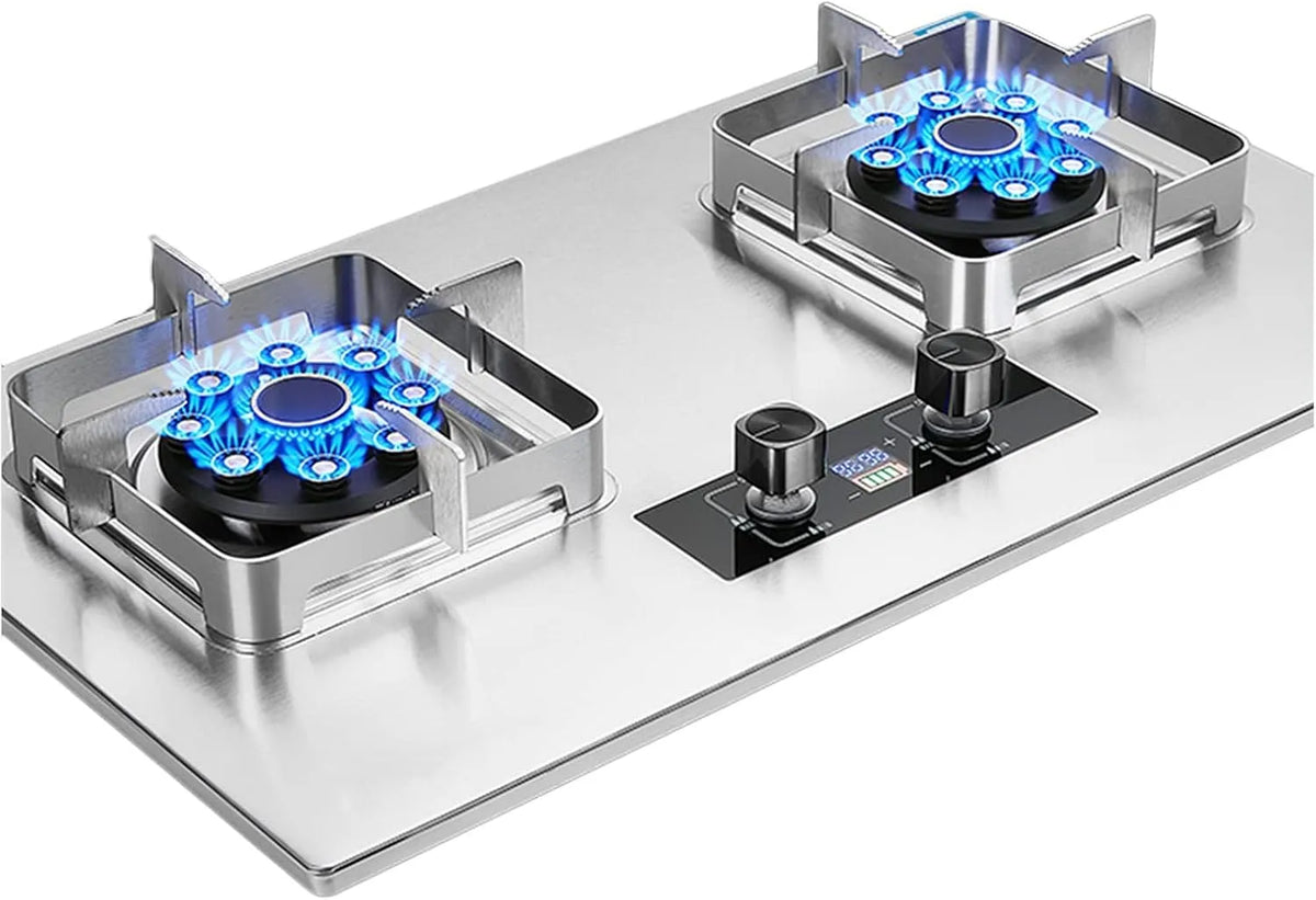 Kochfeld, Gasherd, Doppelbrenner, LPG/NG Dual Fuel integriertes gehärtetes Glas-Kochfeld für einfache Reinigung in Wohnmobilen