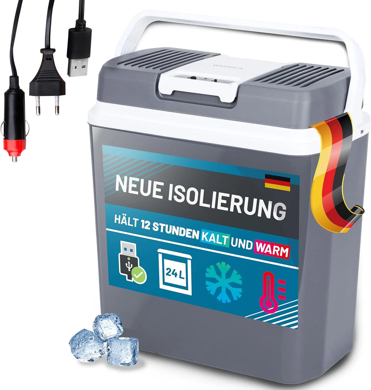 Elektrische Kühlbox, 24 L, 230 V, USB, Auto, mobile Kühlbox, Auto 12V, 24 Liter Kühlbox elektrisch 230V