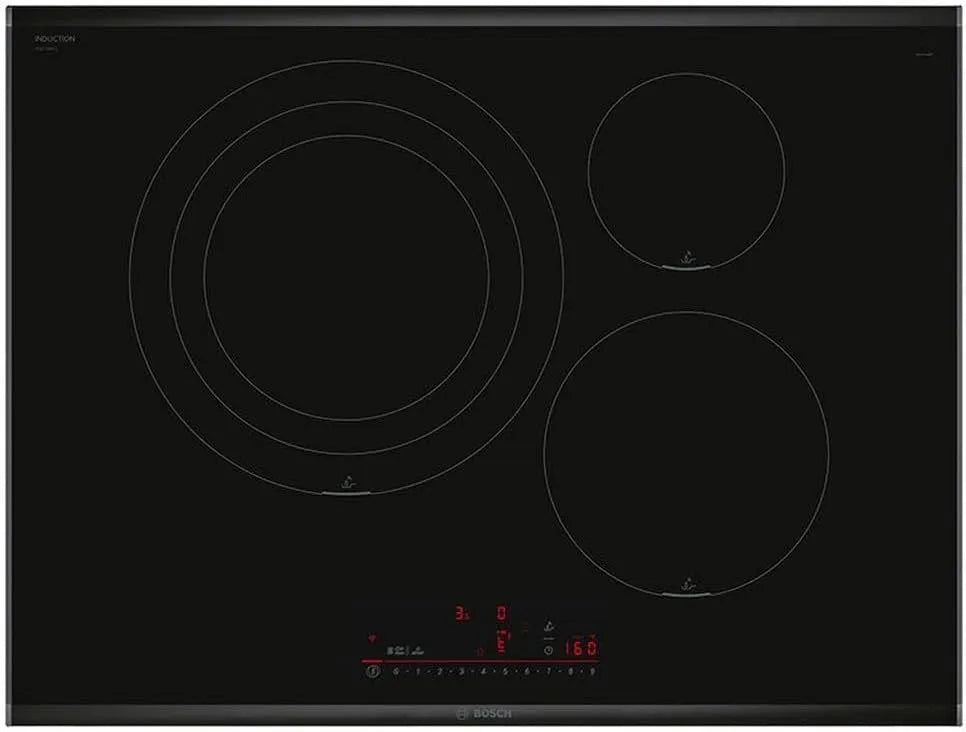 Bosch Serie 6 PID775HC1E Induktionskochfeld, 70 cm, 3 Kochzonen, Induktionsplatte, Home Connect, Schwarz, Elektronik DirectSelect, PerfectFry Plus