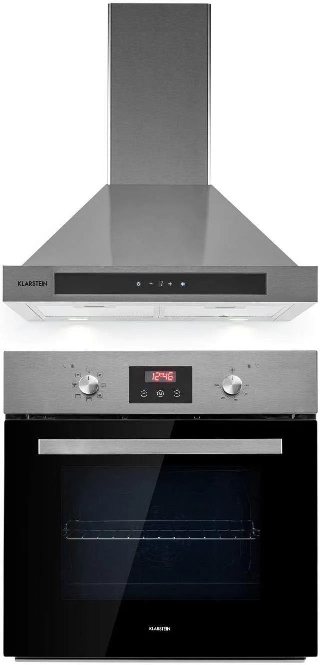Klarstein Backofen, 60 cm, 68 L, 50 bis 250 °C, 620 m3/h, Einbau, Edelstahl, Schwarz, 3 Stufen, EEC A