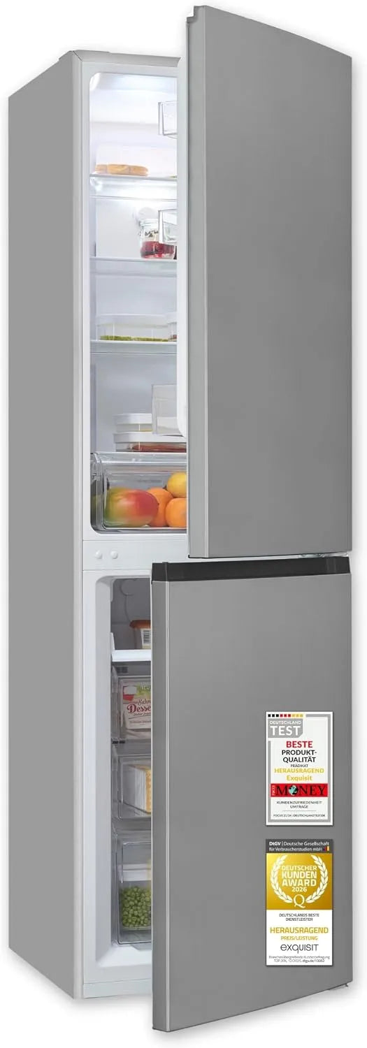 Exquisit Kühl-Gefrierkombination, 247 L, No Frost, freistehend, Edelstahl, Kühlschrank mit Gefrierfach, Inoxlook