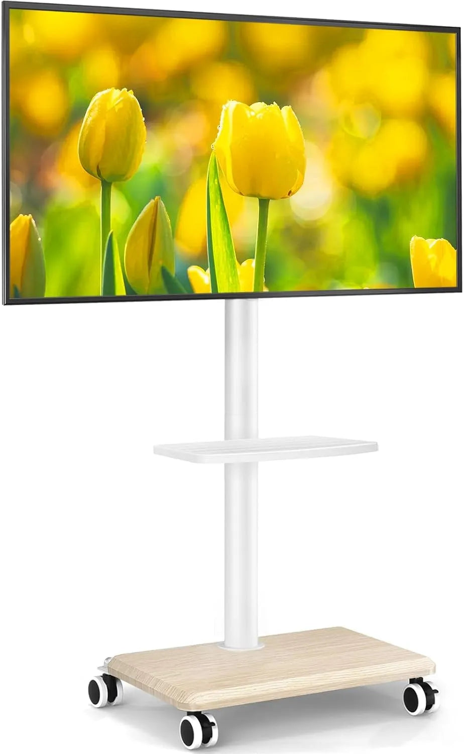 TV-Möbel, 60 Zoll, 400x400mm, TV Ständer Rollbar mit Holzablage TV Stand Fernseher Ständer Rollbar Schwenk und höhenverstellbarer TV Standfüße auf für