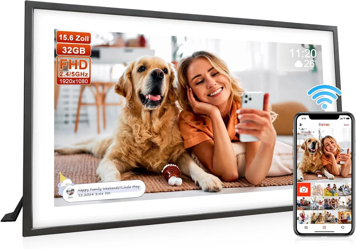 Produkt 15.6 Zoll Frameo Digital Photo Frame, Digitaler Bilderrahmen Groß, 32 GB, 1920 * 1080 IPS FHD-Touchscreen, Elektronischer Bilderrahmen Tisch