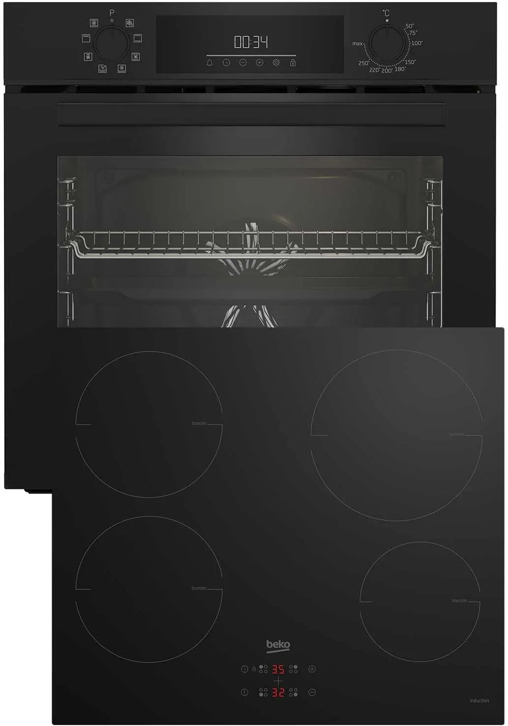 Beko BBSM11340B b300 Backofen, 72 L, 4 Kochzonen, Einbau, autark, Schwarz, Backofen mit 8 Heizarten