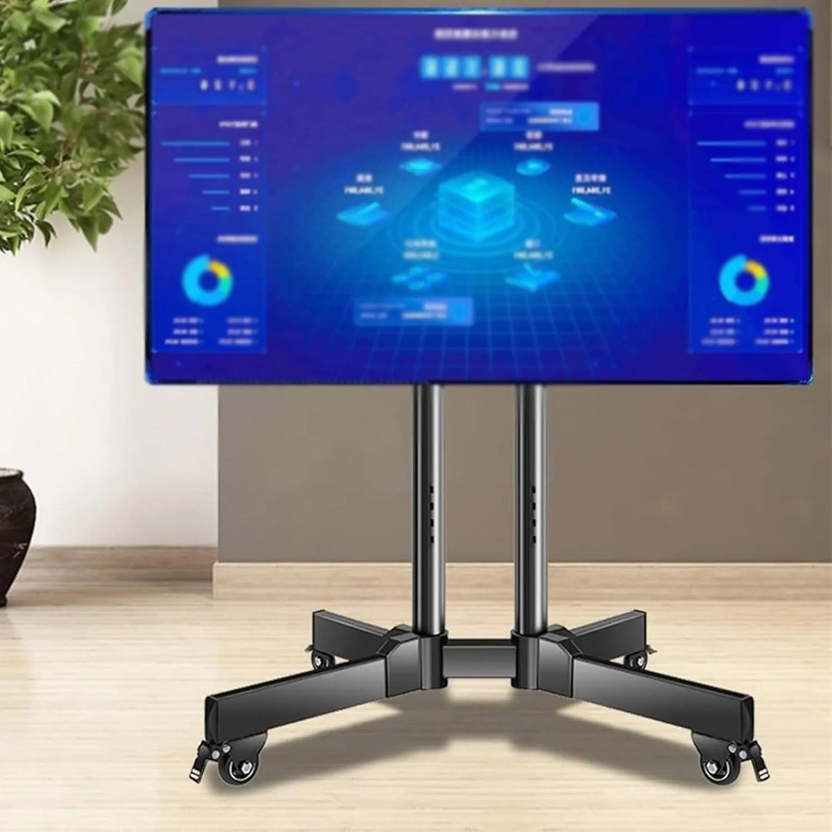 Smart TV, 75 Zoll, 600 x 400 Mm, 600 × 400, Fernseher, tragbar, Transportrollen, Tragkraft Bis 75 Kg, Mobiler Tv-Wagen Mit Rollen, Höhenverstellung