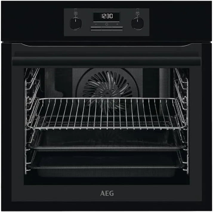 AEG Serie 6000 BES331110B Backofen, Einbau, autark, Grill, Dampf, Schwarz, Display mit Uhr, SurroundCook, Heißluft mit Ringheizkörper, Versenkknebel