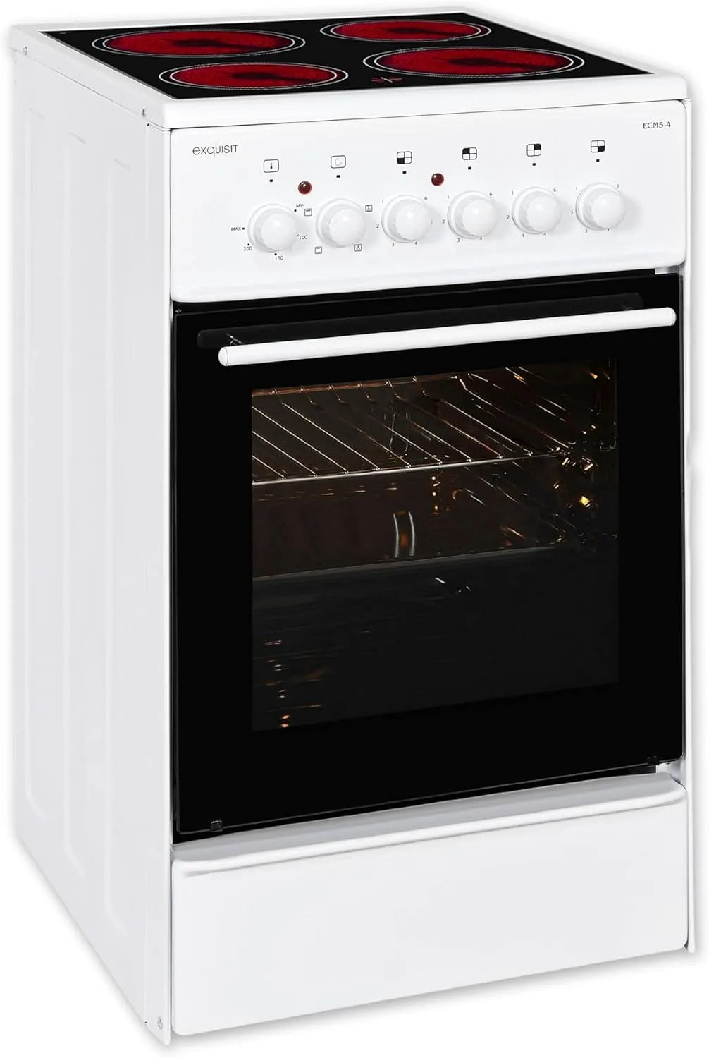 Exquisit Glaskeramikkochfeld, 50cm, freistehend, Grill, Weiß, ECM 5-4-1, Exquisit Standherd, Ober, Unterhitze