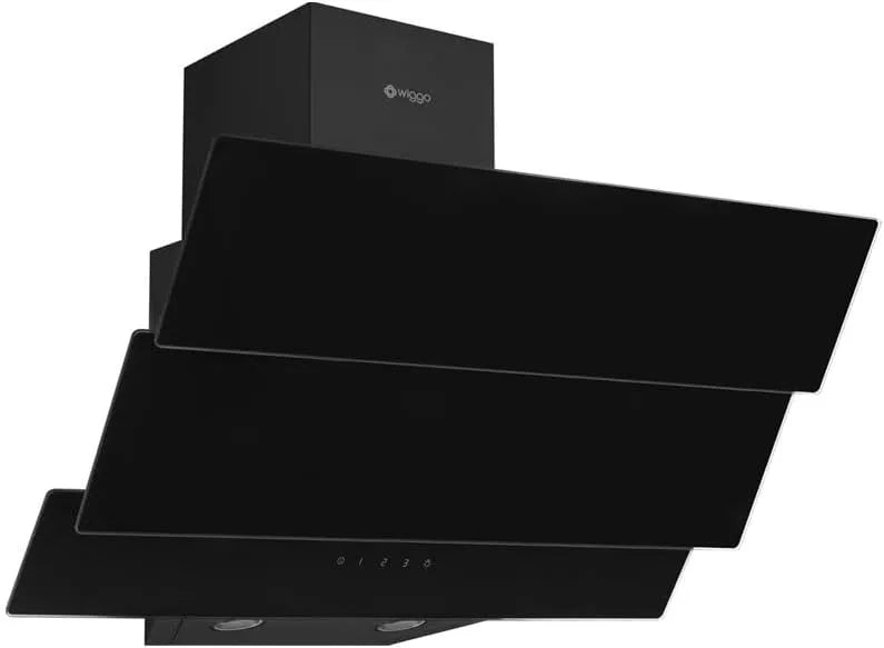 Dunstabzugshaube, 60cm, 300 m3/h, Küchenhaube, Wiggo, kopffrei und schräg, Abluft- und Umluftbetrieb, Touch-Bedienung, Schwarz, h - LED Touch-Display