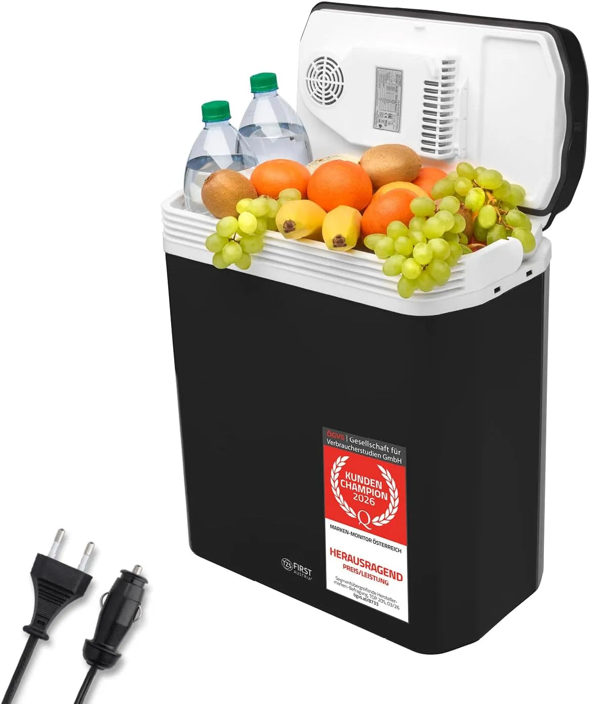 Elektrische Kühlbox, 24 L, 12 V, Auto, Camping, mobile Kühlbox, Schwarz, TZS First Austria, Festivals