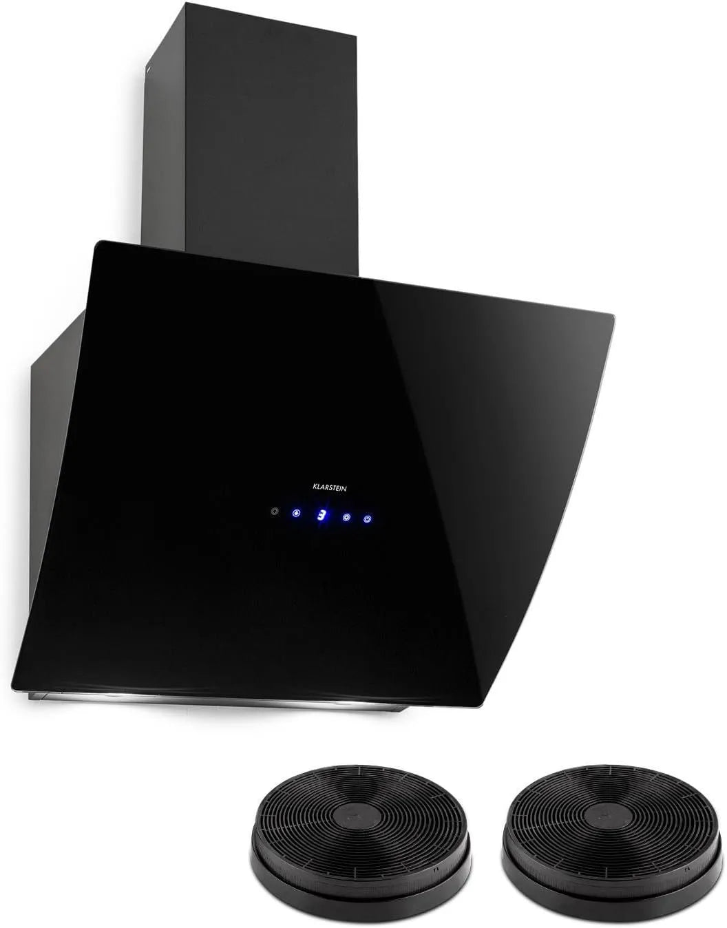 Klarstein Dunstabzugshaube, 650 m3/h, Küchenhaube, kopffrei und schräg, Abluft- und Umluftbetrieb, Touch-Bedienung, Edelstahl, Schwarz, 230 Watt