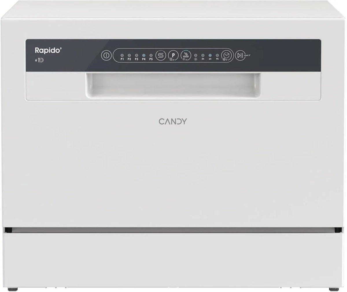 Candy CP6E51LW Geschirrspüler, 5 Programme, Kindersicherung, Weiß, LED-Bedienfeld, 6 Maßgedecke, Platzsparende Bauweise für kleine Küchen