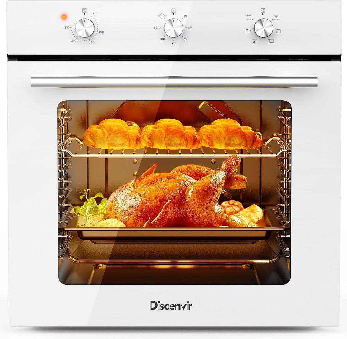 Backofen, 60 L, Einbau, Einbaubackofen 6 Funktionen, Backofen 60L mit Stecker