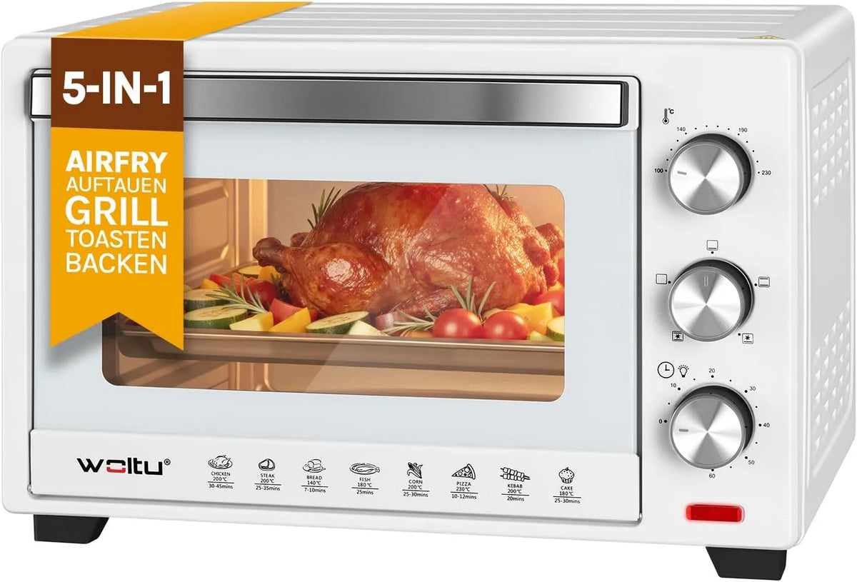 Elektrischer Pizzaofen, 28 L, 100 bis 230 °C, WOLTU, Timer, kompakt, WOLTU Mini Backofen mit Umluft 28 L