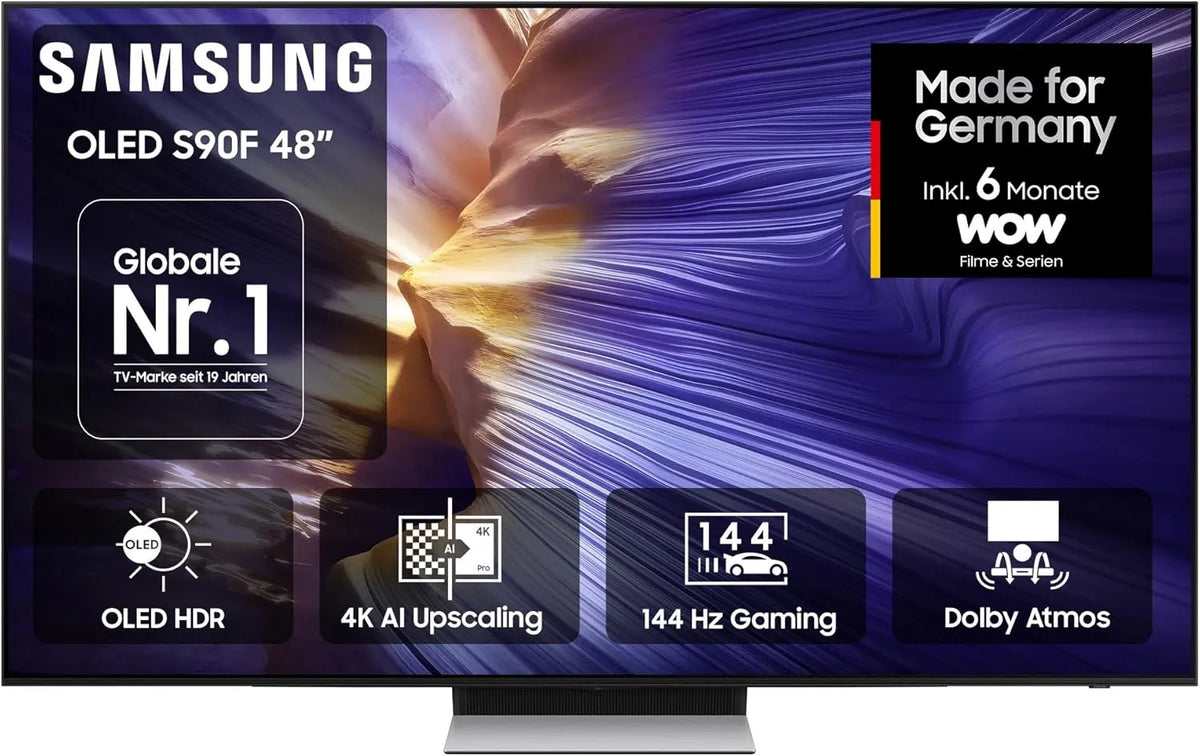 Samsung S90F NQ4 Smart TV, 48 Zoll, 144 Hz, Fernseher, 4K UHD, OLED, HDR, Dolby Audio, AI Gen3 Prozessor, 4K Upscaling Pro, Motion xcelerator 144Hz