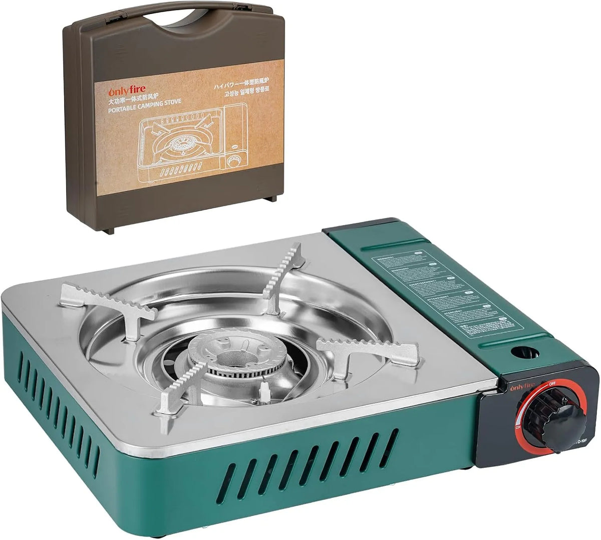 Campingkocher 1-flammig, 3000 W, Outdoor, CE-Zertifiziert, 3000W, onlyfire Gaskocher mit Tragekoffer, Eingebautes drucksensitives Abschaltsystem
