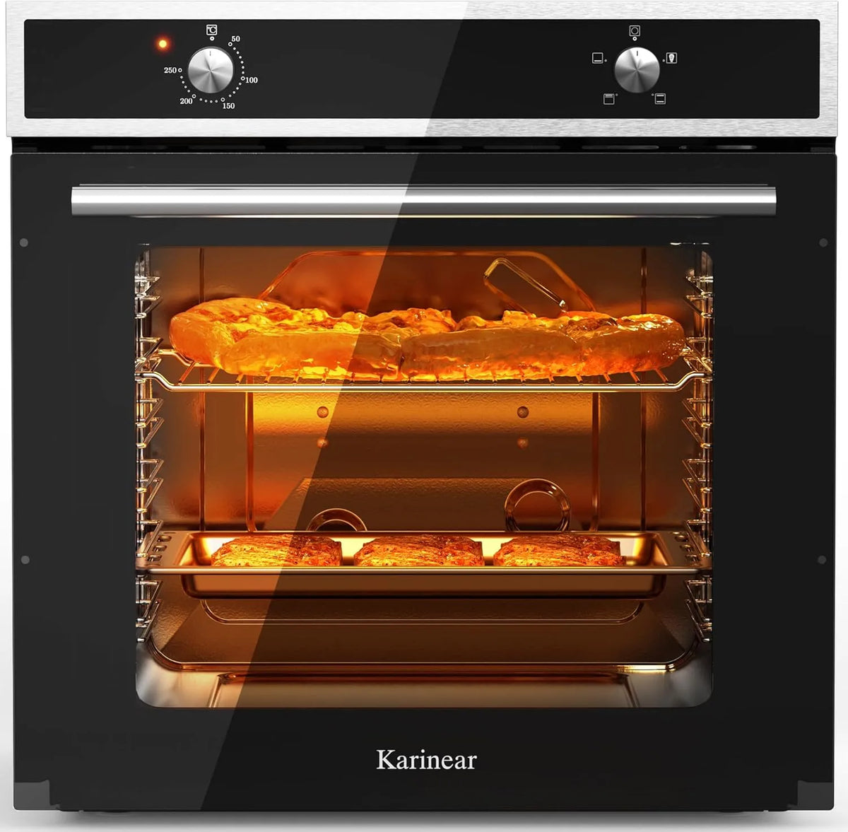 Backofen, 60 cm, 65 L, 2200 W, 4 Programme, Karinear, Einbau, Schwarz, 2200W, Karinear Einbaubackofen 60 cm 65L mit Stecker