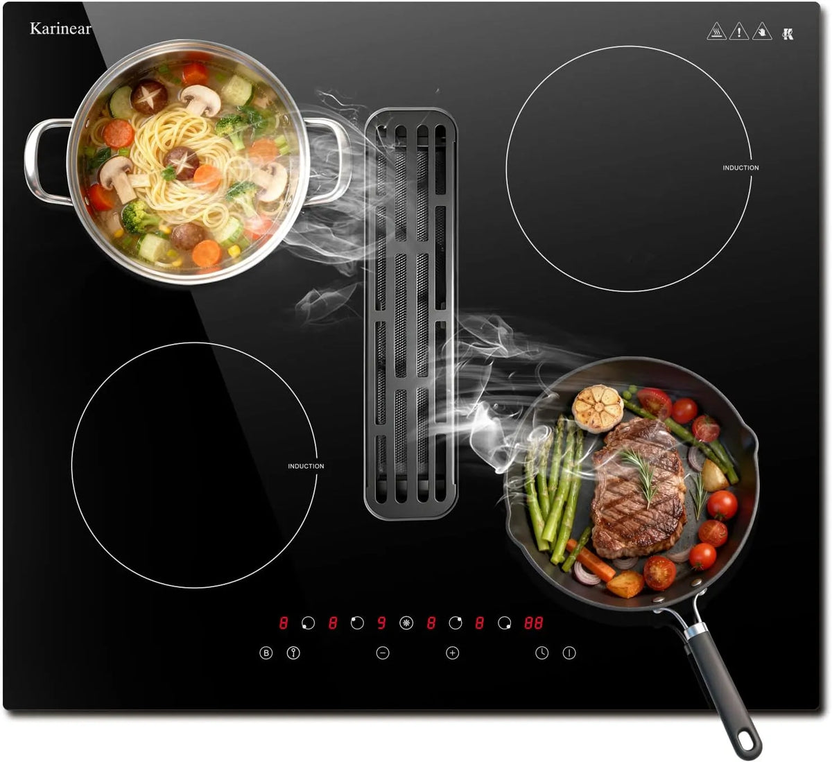 Induktionskochfeld, 60cm, 7200 W, Induktionsplatte, Karinear, Boost, 4 Zonen, 7200W