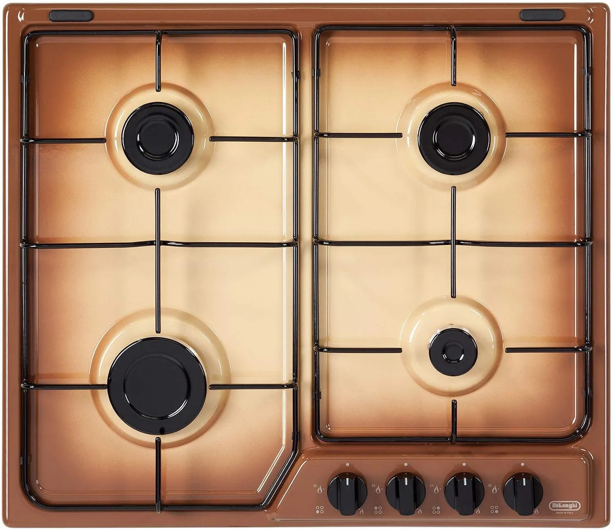 Delonghi Gaskochfeld, Gaskocher, Schwarz, YTF 46 ASV Gas-Arbeitsplatte, drehbar, Tisch, Braun, Sand - Platte, emailliert, vorne