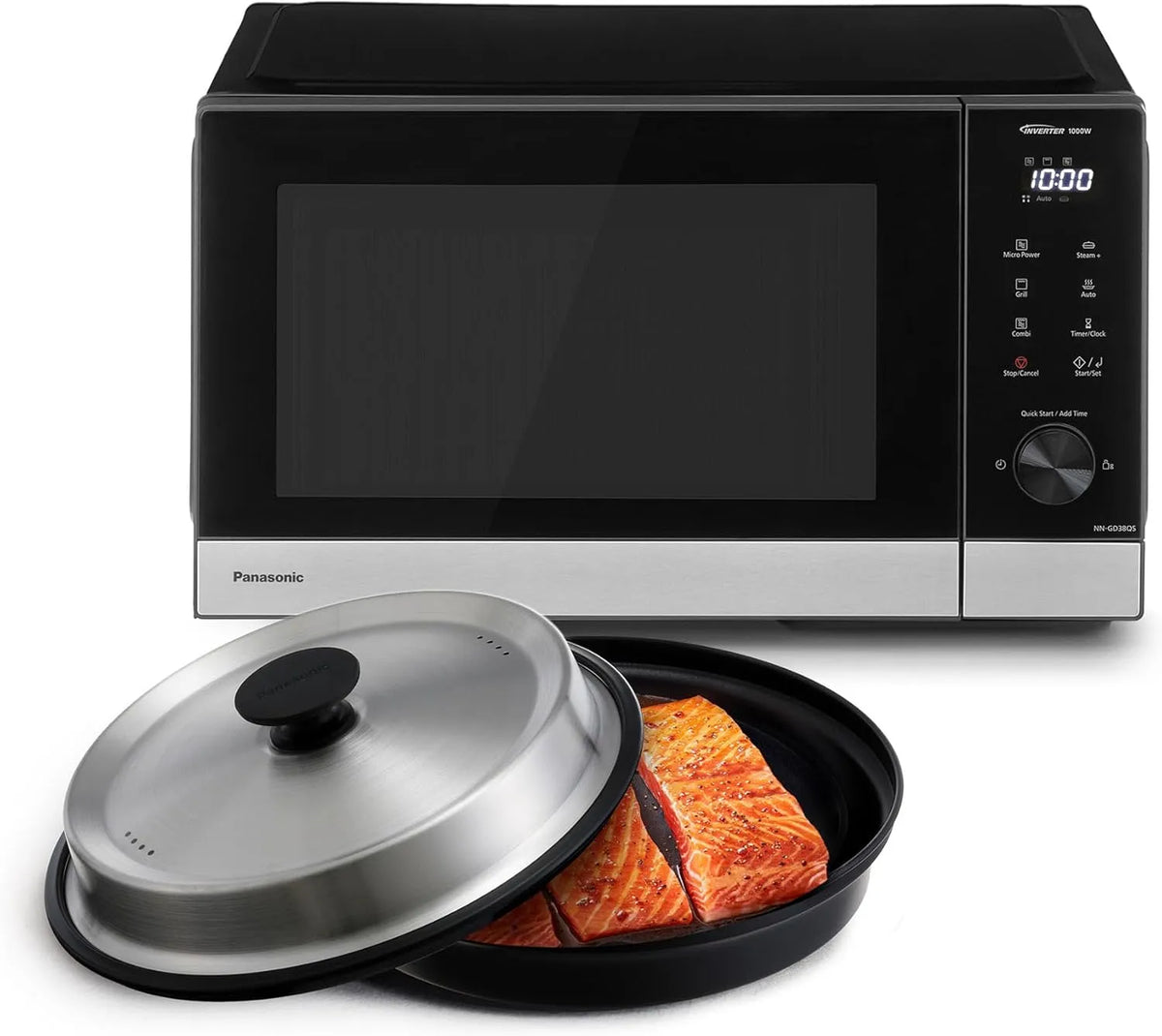 Panasonic NN-GD38QSEPG Mikrowelle, 29 L, 1000 W, Grill, Timer, Auftaufunktion, Edelstahl, Mikrowellenofen, Schwarz, Panasonic NN-GD38QSEPG 29L