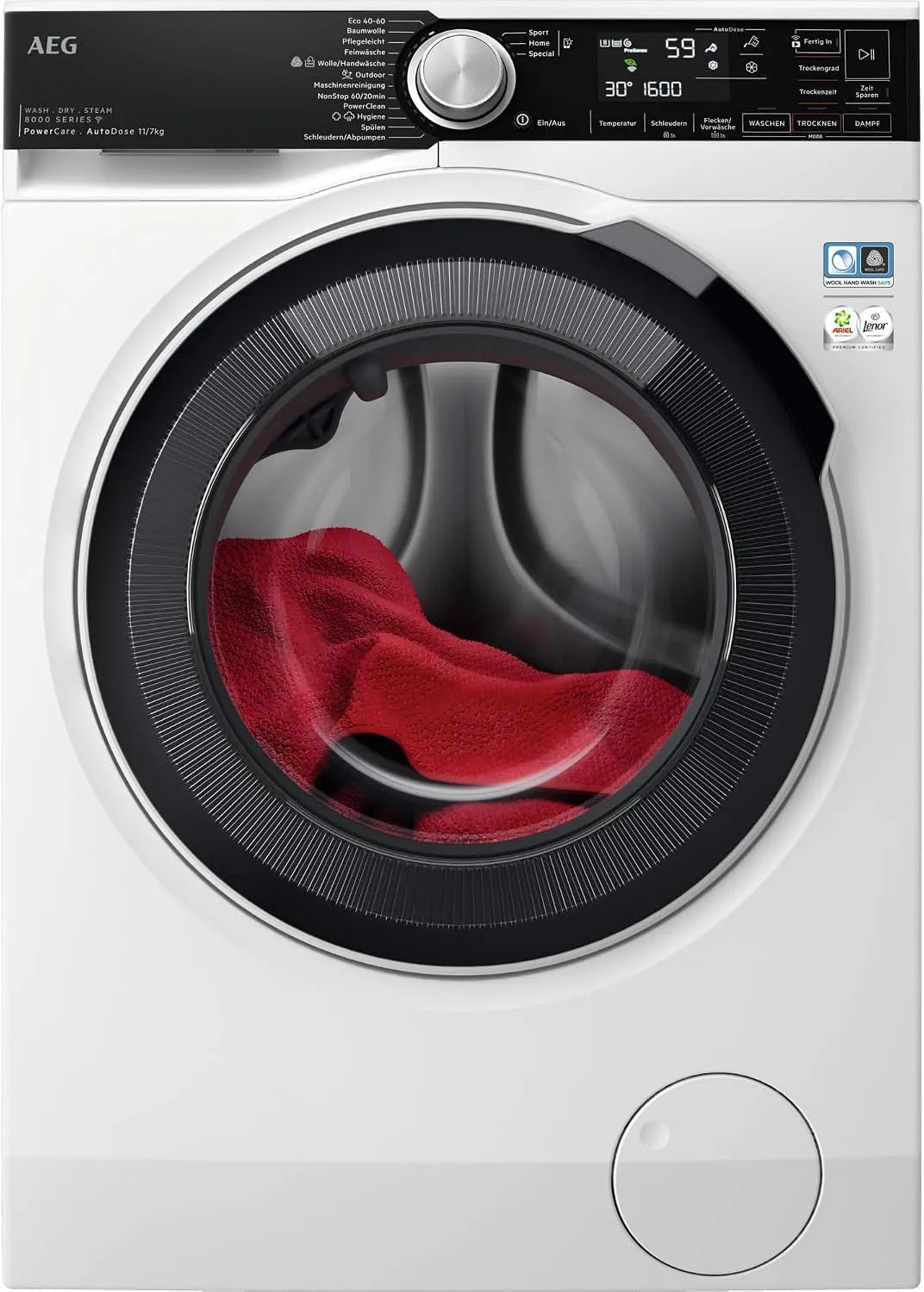 AEG Serie 8000 LWR8D80610 Waschtrockner, 11 kg, Waschmaschine, Trockner, WLAN, 1600 U/min, A-10%, 7 kg Trocknen, Faserschonendes Waschen und Trocknen