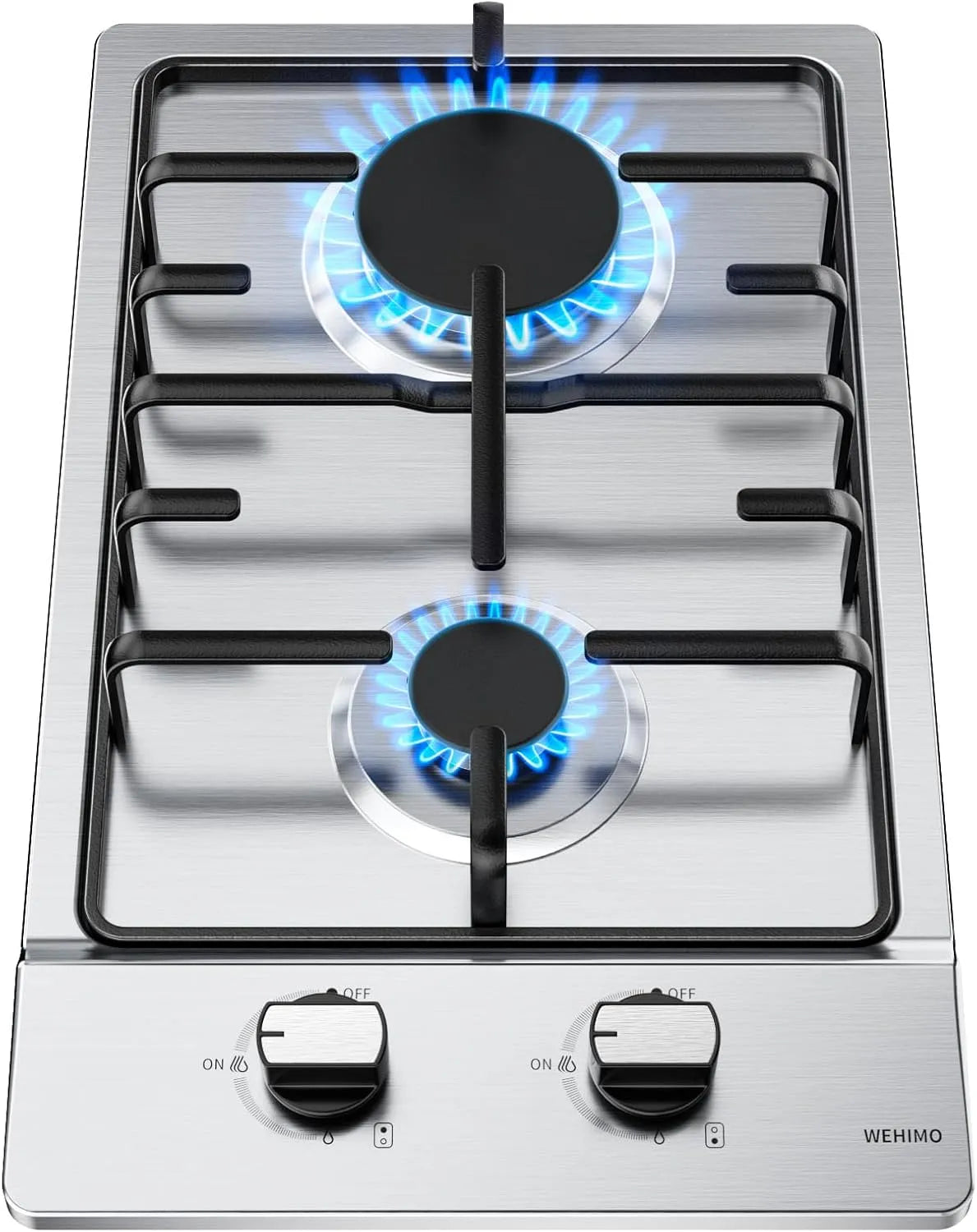 Gaskochfeld 2700W+1000W, 30cm, 2 Kochzonen, 3700/2700, 1000 W, Einbau, Edelstahl, Gaskocher, WEHIMO Gaskochfeld 2 Flammig, Domino Gaskochfeld für