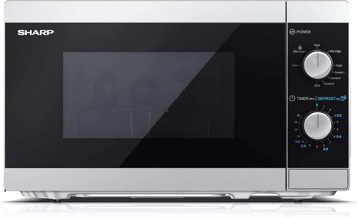 Sharp YC-MG01E-S Mikrowelle, 20 L, 800/1000 W, Grill, freistehend, Mikrowellenofen, Silber, Sharp YC-MG01E-S 2 in 1 Mikrowelle, 1000W Grill, 20L